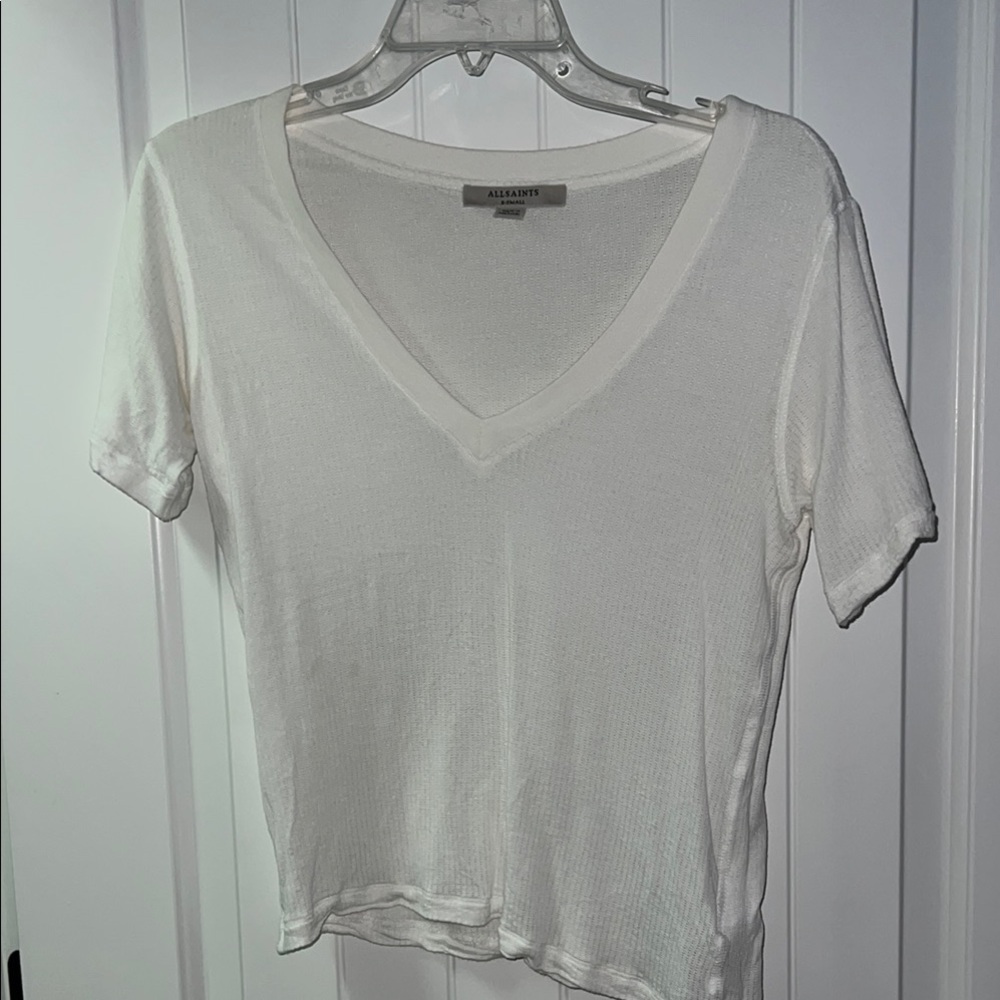 AllSaints White V-Neck Tee